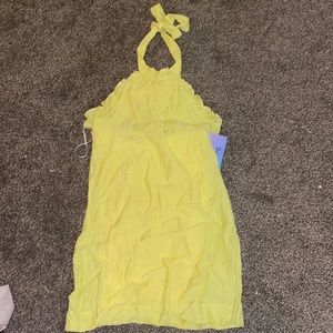 YELLOW MINI HALTER RUFFLE DRESS
